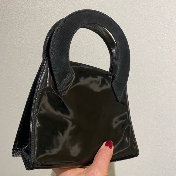 Salvatore Ferragamo Black Patent Leather Small Hand Bag Authentic Classic - Picture 1 of 16